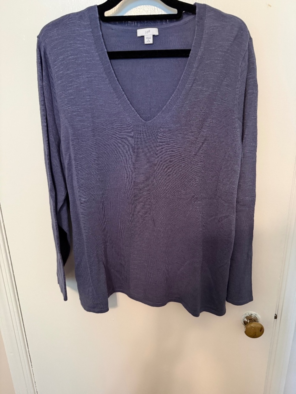 Soft J. Jill Steel Blue Lightweight V-neck Sweater--size XL